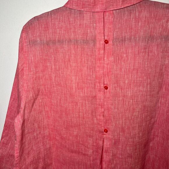 Chicos 100% Linen No Iron Button Up Shirt Pink Red Coral Size 1 Collar Summer - Picture 9 of 9
